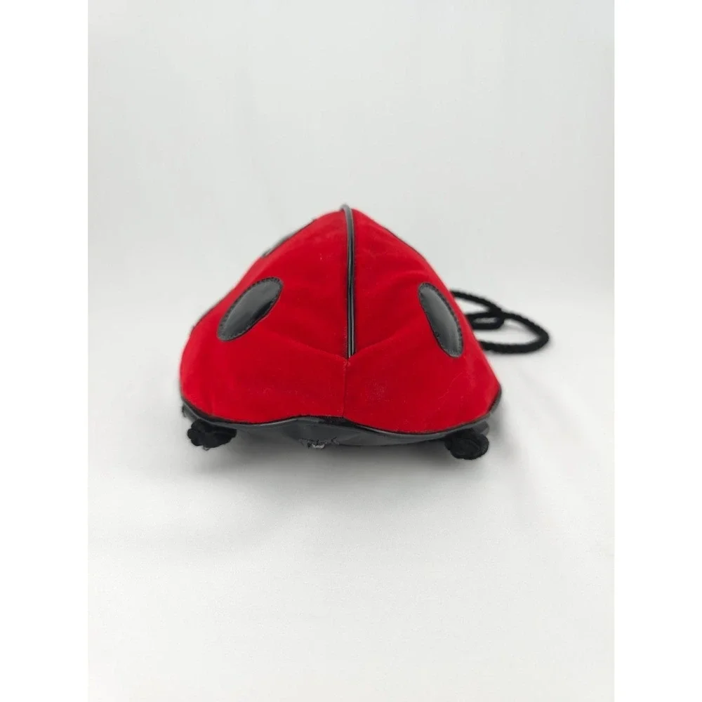 Y2K 90s Velveteen‎ Polka Dot Ladybug Backpack Purse Red Black Zipper